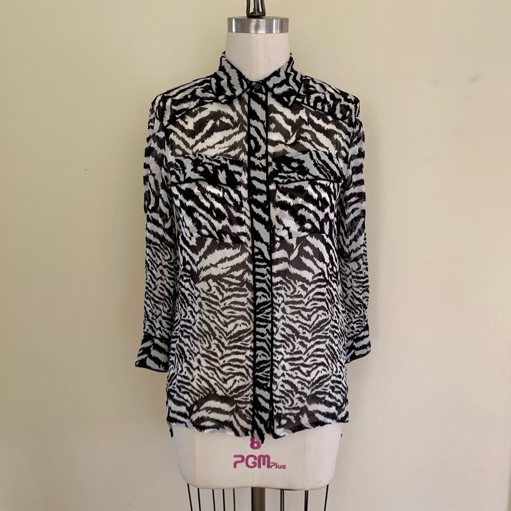 Allsaints Zebra Sheer Button Down Blouse Size XS